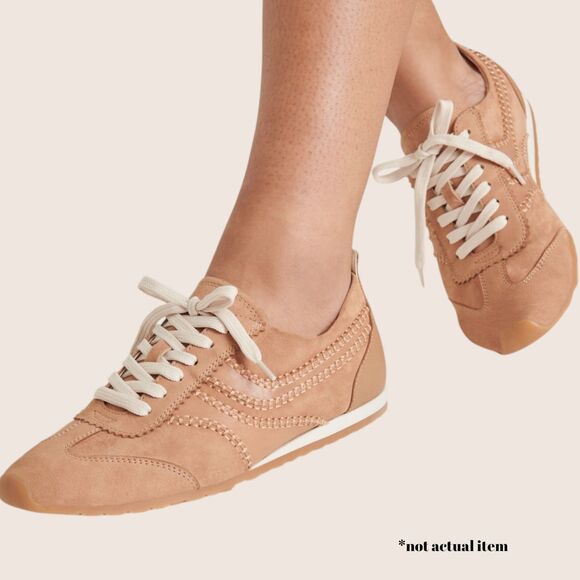 👟 DOLCE VITA DELANEY SNEAKERS TOFFEE NUBUCK BEIGE TAN LACE UP SZ 6 NWOT - Picture 1 of 8